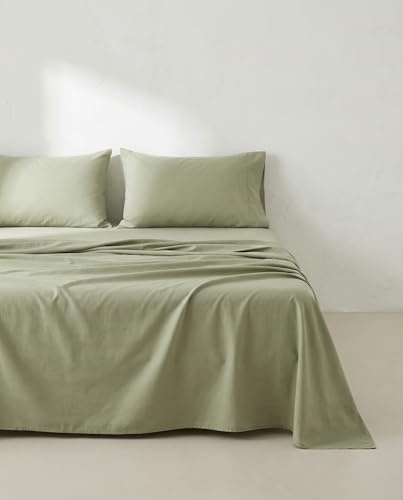 GAMUSI Juego de sábanas Cama 90 x 190/200, 100% Algodón, 3 Piezas, Transpirable, Suaves, Color Verde