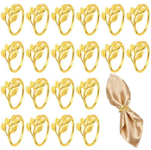 QGGTQG Juego de servilleteros dorados con diseño de hojas