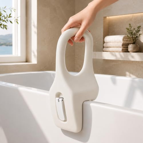 Asidero para bañera para personas mayores, mango de bañera sin necesidad de taladrar, ancho ajustable 7 ~ 16 cm, material soplado de polietileno, asidero para baño, color blanco, ayuda para entrar y