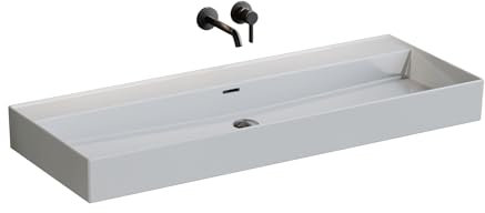 Aqua Bagno | Keramik Waschbecken in weiß, eckiges Handwaschbecken, moderner Waschtisch für Wand-Montage | 121 x 46 cm