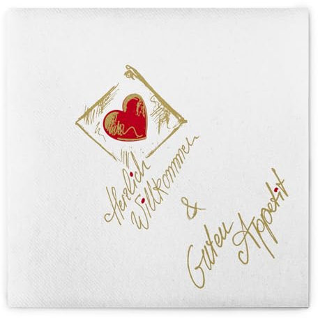 Mank GmbH Airlaid-Servietten 40x40 cm | Premium Einweg-Serviette | textilähnlich und saugstark | perfekt für Hochzeit & Partys | 50 Stück | Herzlich Willkommen