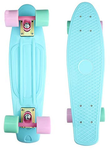 WPHH Skateboard 22 X 6 Komplettes Pro Skateboard Deck, Single Kick PP Plastic Tricks Cruiser Retro Skateboards Für Anfänger, Erwachsene, Kinder Mit All-In-One Skate T-Tool,Blau