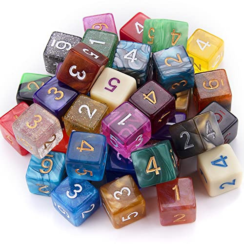 SIQUK 42 Piezas Dados 6 Caras Poliédricos de Colores Con Bolsas para DND y Enseñanza de Matemáticas