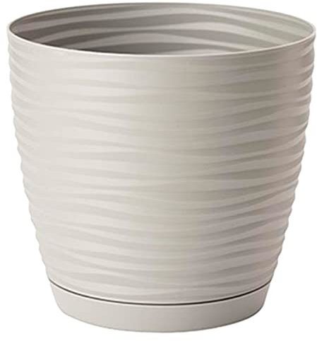 Acan Tradineur - Maceta Redonda con Plato - Diseño Sahara (Ø 19 cm) - Fabricado en plástico - Ideal para jardín Exterior, terraza o balcón - Color Surtido