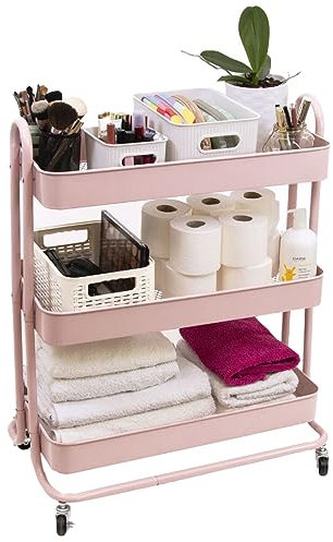 Craftelier - Grand chariot métallique d'organisation avec 3 plateaux | 4 roulettes pivotantes à 360° avec freins sur 2 | Dimensions totales : 71,2 x 61 x 29 cm - Profondeur des plateaux : 6,6 cm |