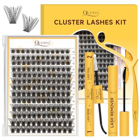 QUEWEL Wimpern Extensions Set 156 Stk Lash Extension Set mit Wimpernkleber Bond&Seal, Einzelne Wimpern Applikator und Kleberentferner, DIY-Wimpernverlängerungen-Set zu Hause (QUBM-MIX10-18)