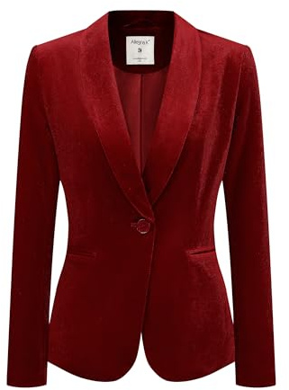 Allegra K Dam sammet blazer enfärgad halsduk krage knapp sammet kontorskappa, röd, XL