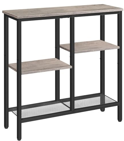 HOOBRO Tavolo Consolle Ingresso, Tavolo da Divano da 75 cm, a 4 Ripiani, Stile Industriale con Ripiani di Rete Metallica, per Ingresso, Soggiorno, Corridoio, Greige e Nero EBG79XG01