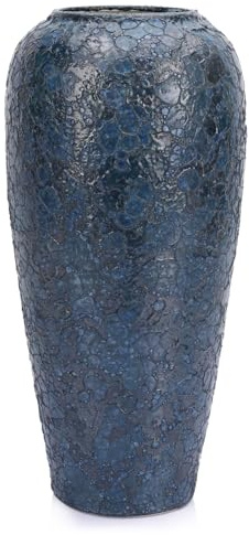 Jarrón Cerámico Azul de 33 cm, Jarrones Azules para Decoración del Hogar, Jarrones de Terracota Rústicos Grandes para Centros de Mesa, Jarrones Decorativos Azules para Sala de Estar, Mesa