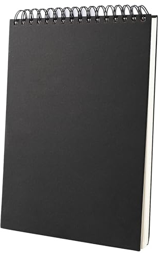 Cahier de Dessin A4, 160GSM Reliure Spirale Papier Dessin Cahier, 60 feuilles / 120 Pages, Carnet Dessin A4 Sketchbook avce Pages Blanches Convient à Crayon Stylo Aquarelle D'art (Couverture Noire)