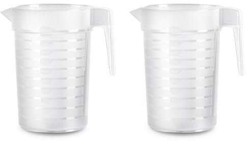 Acan Tradineur - Pack de 2 jarras medidoras de plástico, Incluyen línea de Medida, Recipiente para medir líquidos, Cocina y repostería, translúcido - 16,5 x 11,5 cm - 1 litro