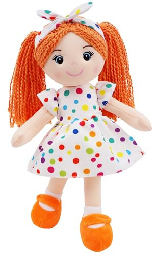 Lullaberry 35cm Snuggle Cutie Bella - Soft Cuddly Plush Doll Gift for Girls - Huggable Rag Doll - Orange