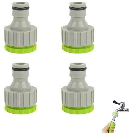 4 Piezas Conectores de Grifo de Jardín 2 en 1, Adaptador Grifo Manguera, Adaptadores Universales de Plástico ABS para Grifos de 1/2 y 3/4 Pulgadas, Ideal para Sistemas de Riego, Lavado de Autos y Más