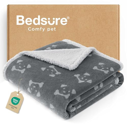 Bedsure Manta Perro Impermeable y Suave - Protector de Sofá, Cama y Perro Coche, Borreguito y Polar para Gatos, Antideslizante y Lavable (76x102cm, Gris)