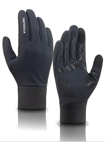 TRENDOUX Warme Fleece Winterhandschuhe Herren Damen, Laufhandschuhe Mit Empfindlicher Touchscreen Funktion, Wasserabweisend Winddicht rutschfest Für Radfahren, Wandern, Autofahren – Black M