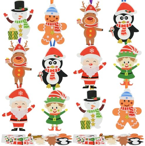 Smlper 12 kits de bricolage Noël Enfants, DIY décoration d'arbre de Noël Bricolage pour enfant pour arbre de Noël, décoration d'hiver, décoration de fenêtre