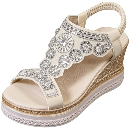 Generisch Chaussure Ete Femme Confortable Sandales De Trekking Pieds Nus Avec Sangle Réglable Semelle Souple Chaussures Faux Cuir Anti'dérapantes Respirantes Bohême Sandales Avec Talon Bloc