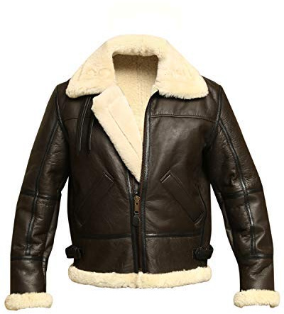 GENUSKIN Men B3 Bomber Aviator Shearling Sheepskin Leather Winter Jacket (Large)