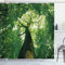 ABAKUHAUS Natur Duschvorhang, Blätter Baum-Zweig, Stoffliches Gewebe Badezimmerdekorationsset mit Haken, 175 x 200 cm, Grün Hellgrün Braun