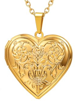 U7 Collier Femme Médaillon pour Photo Plaqué Or Jaune Chaîne Pendentif Doré Ouvrable avec Motif Fleurs