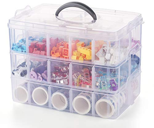 Anstore Fächer Sortierbox, Plastik Aufbewahrungsbox mit Tragegriff, Praktisch Sortier für Verschiedene Kleinteile, 3 x 10 Fächer Stapelbare Aufbewahrungsbox