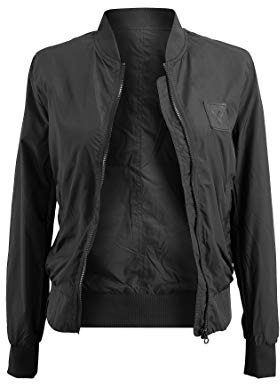 Manufaktur13 Bomber da donna leggera giacca bomber da mezza stagione con inserti laterali elasticizzati, giacca da aviatore, giacca da motociclista, primavera/autunno, giacca da pilota nero L
