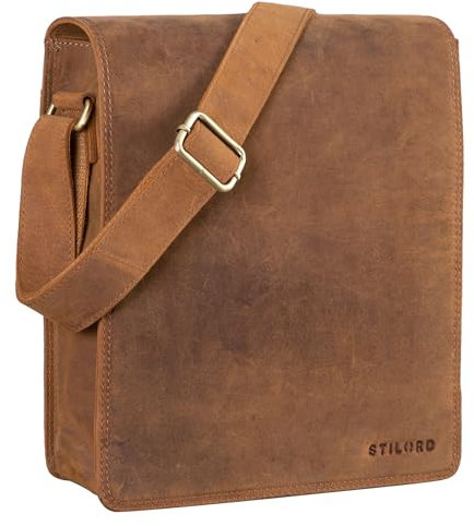 STILORD 'Lars' Vintage Umhängetasche Leder Herren Hochformat für 13,3 Zoll Tablet MacBooks und iPad Schultertasche Herrentasche Messenger Bag Echtleder, Farbe:tan - dunkelbraun