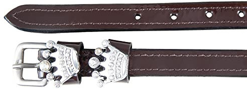 PFIFF 102919 Lackleder-Sporenriemen Jewels mit Strass, Braun, Größe 2