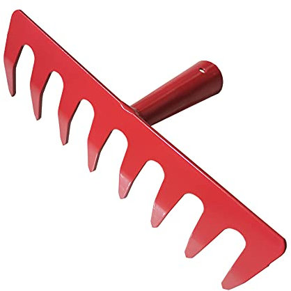 8 Teeth Mini Garden Rake Replacement Head for Kids Hard Metal Hand Rake Head Only NO Handle (Red)