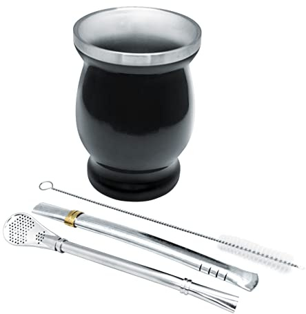 Nerthus FIH 851 kit mate con bicchiere doppia parete e bombillas ideale per preparare e bere mate