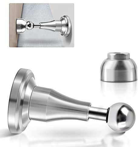 KOLAKO Door Stop, Magnetic Door Stoppers, Stainless Steel, Floor Wall Mount Heavy Duty Magnet Adjustable Door Catch Holder Outdoor Magnetic Doorstops for Skirtings, Silver
