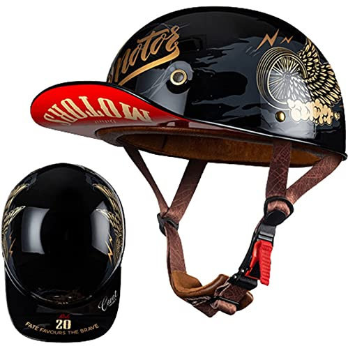 HZIH Casquette De Baseball Moto Casque Demi Vintage Casque Jet Demi Coque Mobylette Bols Casque Dot/ECE Homologué Pilote Casque De Scooter À Visage Ouvert pour Hommes Femmes E,L=59-60cm