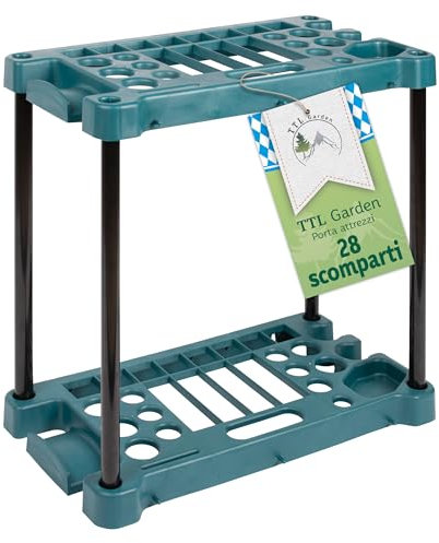 TTL Commerce Garden Support rectangulaire outils de jardin 61x58x31cm 28 compartiments Support et organiseur le rangement balais,bêches,râteaux et outils de jardin,abri de jardin et garage Vert/Noir