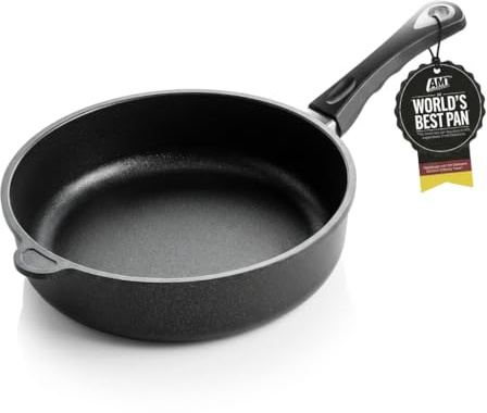 AMT Gastroguss The World’s [.] Casserole Frying Pan, 9.5 inch, 2.8 inch deep, Die-Cast Aluminum Skillet, Non-Induction Stovetop, Lotan® Non-Stick Coating, Deep Skillet, Chef Pan, AMZN-724-US