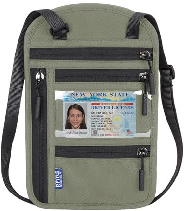 Lollanda Brustbeutel mit RFID Schutz, Brustbeutel Damen Herren, Wasserdicht Reisegeldbeutel mit Verstellbarem Halsriemen für Smartphone Reise-Dokumente Passport Bargeld Karten und Schlüssel