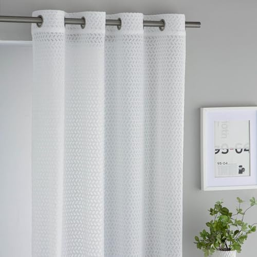 Antilo Cortina confeccionada con ollaos MIRAL - 140x270 cm - Color Blanco. Tejido Ligero decoración de Dormitorio o salón. 100% Poliéster