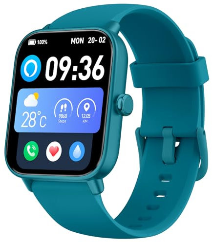 Smartwatch Damen mit Telefonfunktion, Alexa eingebaute 1.8'' Fitnessuhr Damen mit Herzfrequenz, SpO2, Schlaf, Stress Monitor, 100+ Sportmodi, IP68 Wasserdicht Uhr für Android iOS (dunkelgrün)