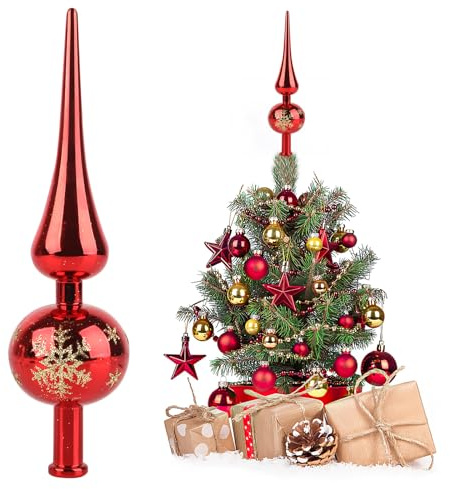 Punta per albero di Natale, rosso, punta per albero di Natale, champagne, colore rosso, punta per albero di Natale, 24 cm di altezza, diametro 6 cm, punta per albero di Natale