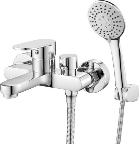 Llffssdg Badewannenarmatur mit Handbrause Mischbatterie Badewanne Wannenarmatur mit Brause Duschkopf 3 Funktionen Messing Duscharmatur Wasserhahn Badewanne Set für Bad Dusche Chrom