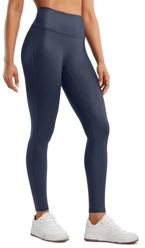 CRZ YOGA Butterluxe Matte Faux Skórzane Legginsy dla Kobiet 28''.Brak przedniego szwu Wysokiej talii Stretch Tights Pleather Spodnie Riktigt marinfoliemönster S