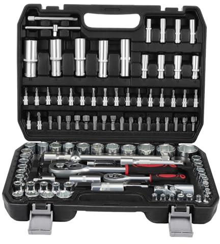 HSEAMALL Juego de llaves de carraca de carraca de 1/4 y 1/2, 108 piezas, carraca reversible y juego de puntas