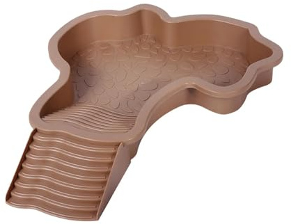 Flushbay Extra Large Reptile Bathing Pool Reptile Feeding Dish Water Bowl with Ramp Aquarium Ornament for Gecko, Snake, Turtle, Bearded Dragon, Lizard Bath (Brown Yellow)