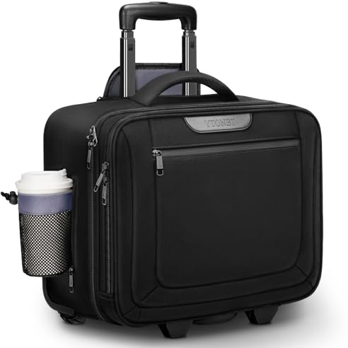 Ytonet Rolling Laptop Bag, Rolling Briefcase for Men Women with Cup Holder, 17.3'' Carry On Water Resistant Laptop Bag with Wheels, Overnight Roller Computer Bag for Work Travel Business College