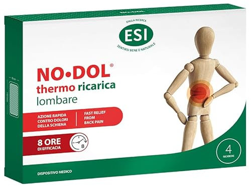 ESI, No-Dol Thermo Ricarica, 4 Cerotti Riscaldanti Schiena per Fascia Lombare, Dona Sollievo in Caso di Affezioni Reumatiche, Dispositivo Medico Senza Farmaci, Calore fino a 8 Ore, 4 pezzi