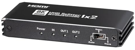 MAXTRACK 8K HDMI Splitter 1in2out – CS26-2L, HDMI Switch mit intelligenter EDID-Verwaltung, 8K@60Hz, 4K@120Hz, HDR10+, Dolby TrueHD, Plug & Play, HDMI Adapter für 2 Monitore oder Fernseher