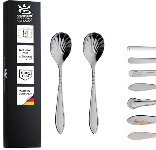 Gehring Solingen Focus Lot de 2 cuillères à sucre I Cuillère à coquillages I Acier inoxydable 18/10 I Cuillère à café I Passe au lave-vaisselle I Fabriqué en Allemagne