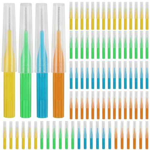 88 cepillos interdentales, cepillo dental de higiene bucal con mango antideslizante, palillos de hilo dental palillo dientes soportes cepillo herramienta de limpieza dental (4 tamaños)