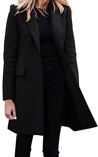 Generisch 2025 - Frauen Casual leichte dünne Jacke dünner Mantel Langarm Büro Business Mäntel Jacke Mantel Mit Lammfell Damen (Black, L)