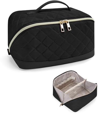 Travel Makeup Bag Large Capacity Cosmetic Bag for Women Portable Make up Bag with Clear Divider and Brush Compartment