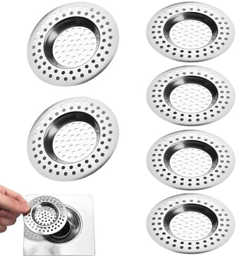 UYVPAER Filtro De Fregadero De Acero Inoxidable, 6 Piezas Filtro De Fregadero De Cocina, Filtro De Drenaje, Tapón De Fregadero, Colador De La Trampa De Pelo, Para Cocina Baño,7.7 X 7.7 Cm